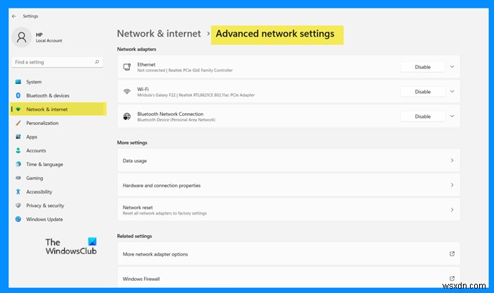 Cài đặt Mạng &Internet trong Windows 11 