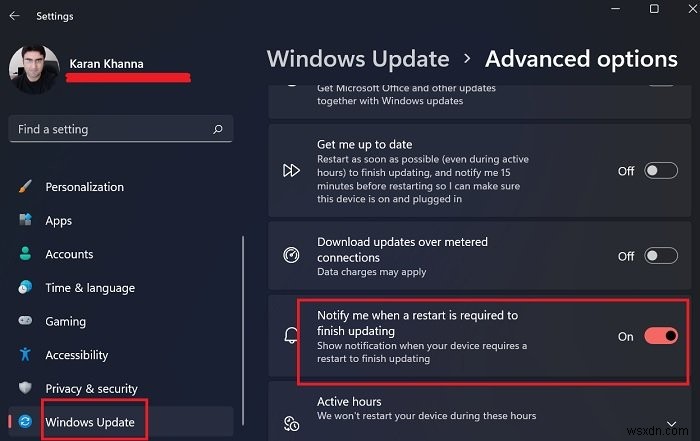Cách tắt hoặc bật thông báo khởi động lại cập nhật trong Windows 11 