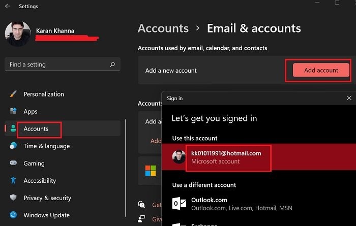 Cách thêm Tài khoản mới cho Email, Lịch và Danh bạ trong Windows 11 