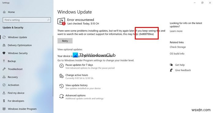 Windows không thể cài đặt bản cập nhật sau, Lỗi 0x800700ea 