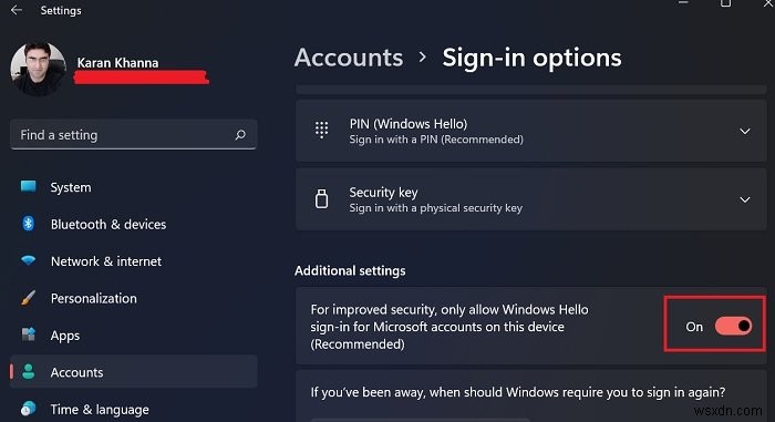 Cách bật hoặc tắt tính năng đăng nhập không cần mật khẩu chỉ trong Windows 11 