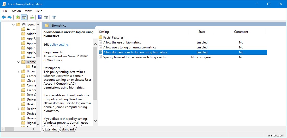 Tắt hoặc Bật Sinh trắc học Đăng nhập trên Windows đã tham gia vào một miền 