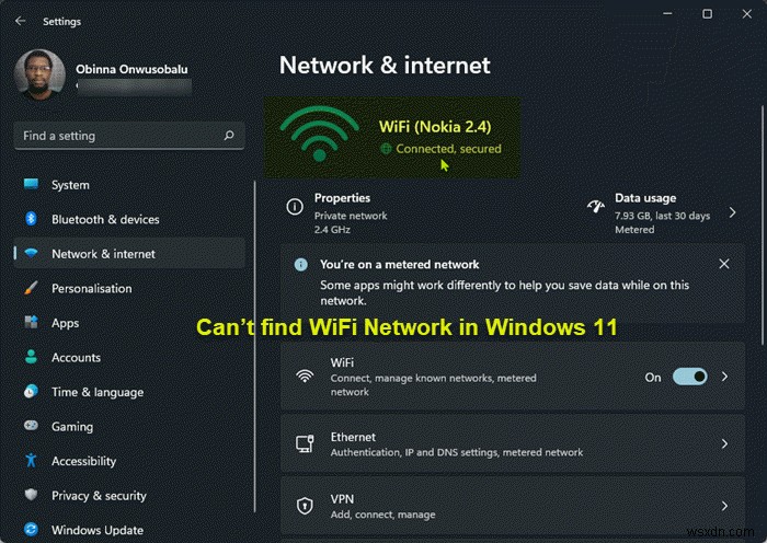 Tùy chọn WiFi không hiển thị trong Windows 11 