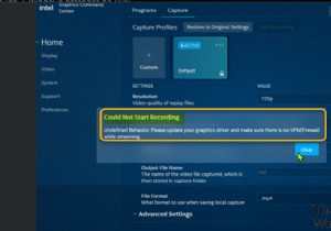 Lỗi không thể bắt đầu ghi trong Trung tâm chỉ huy đồ họa Intel 