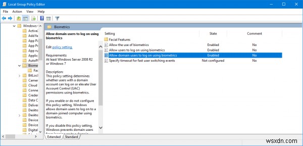 Tắt hoặc Bật Sinh trắc học Đăng nhập trên Windows đã tham gia vào một miền 