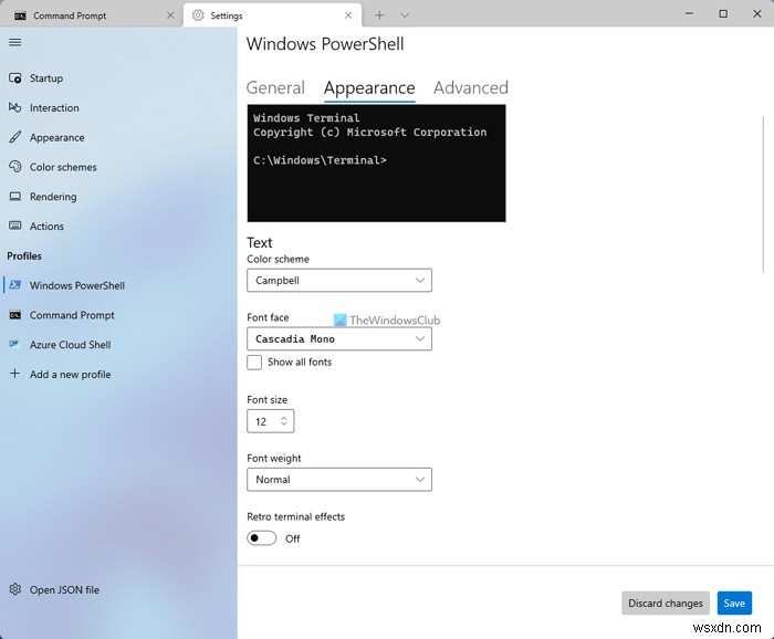 Windows PowerShell, PowerShell, Azure Cloud Shell, Command Prompt trong Windows Terminal là gì 