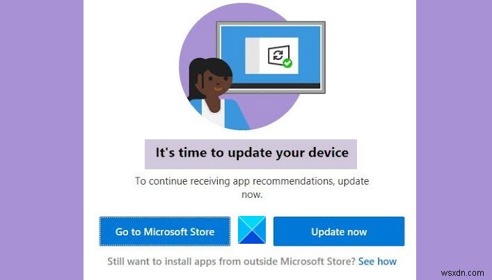 Bỏ qua Đã đến lúc cập nhật thông báo thiết bị của bạn trên Windows 11/10 
