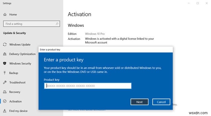 Thay đổi liên kết khóa sản phẩm không khả dụng trong Windows 11/10 