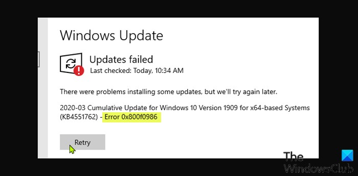 Sửa lỗi Windows Update 0x800f0986 trên Windows 11/10 