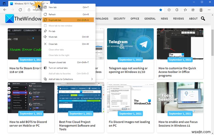 Cách sao chép một Tab trong trình duyệt Microsoft Edge 