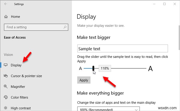 Tăng kích thước phông chữ và làm cho Văn bản lớn hơn hoặc lớn hơn trên Windows 11/10 