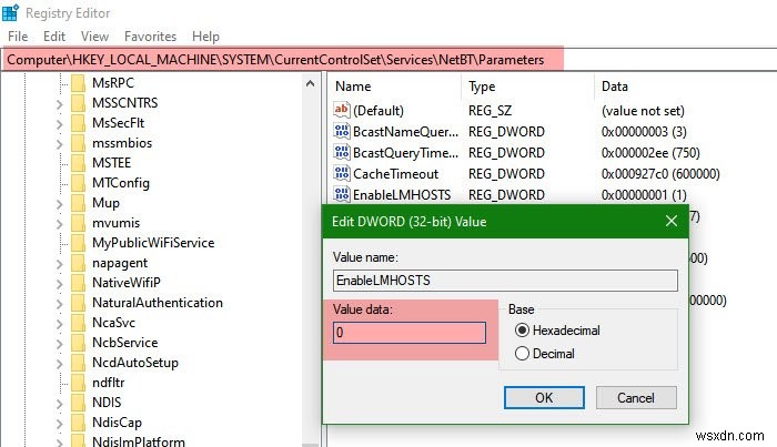 Bật hoặc tắt Tra cứu LMHOSTS bằng PowerShell, Registry hoặc Thuộc tính bộ điều hợp 