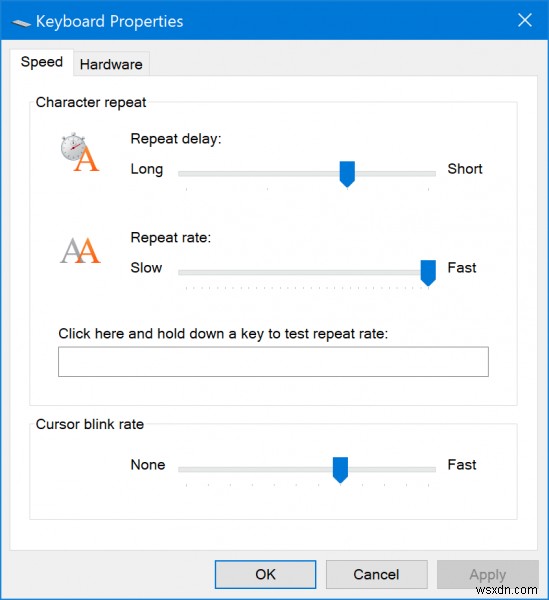 Cách đặt Tỷ lệ lặp lại bàn phím và Độ trễ lặp lại trong Windows 10 