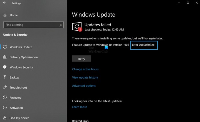 Sửa lỗi Windows Update 0x800703ee 