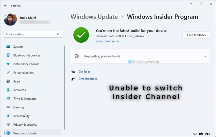 Không thể chuyển Kênh nội bộ Windows trên Windows 11 - Kênh phát triển hoặc Beta 