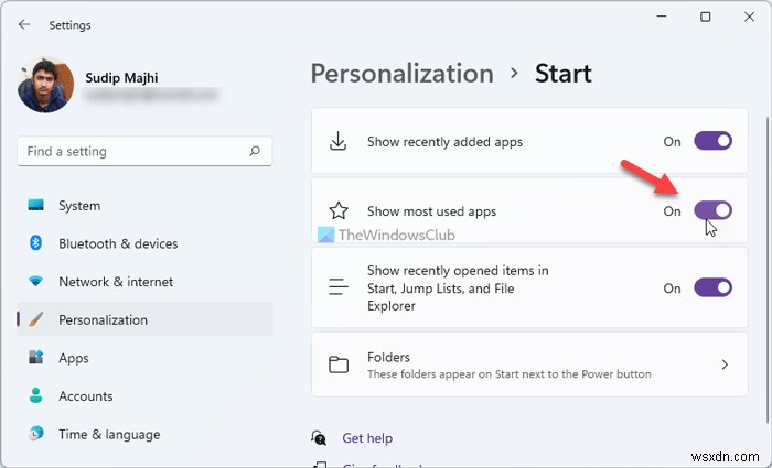 Cách hiển thị hoặc ẩn các ứng dụng được sử dụng nhiều nhất trong Start Menu trên Windows 11 