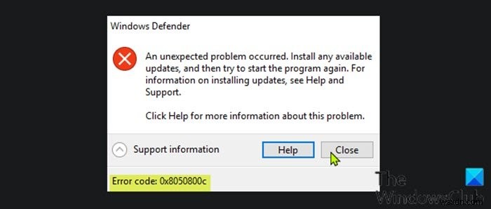 Sửa mã lỗi Windows Defender 0x8050800c trên Windows 11/10 