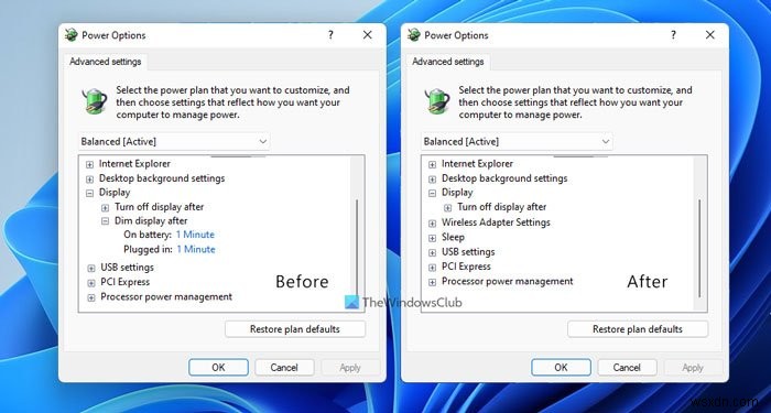 Cách hiển thị hoặc ẩn Màn hình mờ sau Power Options trong Windows 11/10 