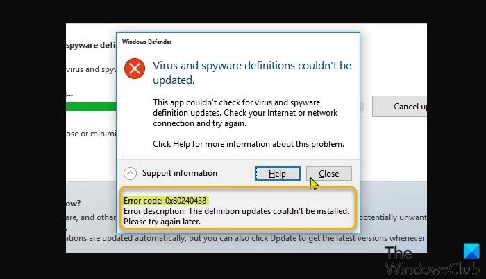 Sửa mã lỗi Windows Defender 0x80240438, Không thể cài đặt các bản cập nhật định nghĩa 