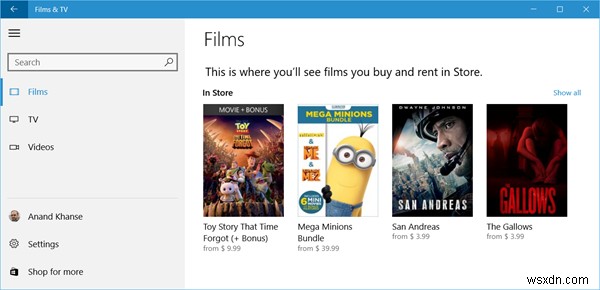 Mua hoặc thuê nội dung Phim hoặc TV qua Ứng dụng Phim &TV trong Windows 11/10 