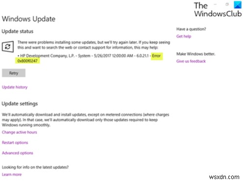 Sửa lỗi Windows Update 0x800f0247 trên Windows 11/10 