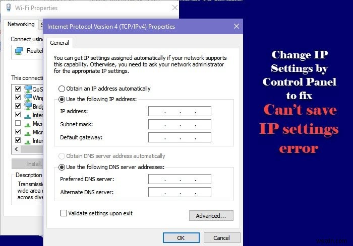 Sửa lỗi Không thể lưu cài đặt IP trên Windows 11/10 