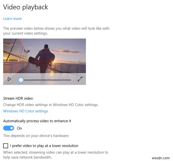 Cài đặt phát lại video trong Windows 11/10 