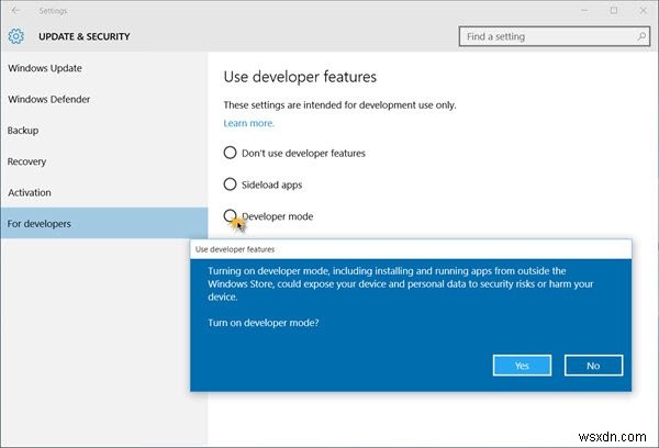 Cách tắt hoặc bật Chế độ nhà phát triển trong Windows 11/10 