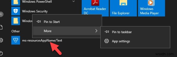 Xóa ms-resource:AppName / Text entry trong Windows Start Menu 