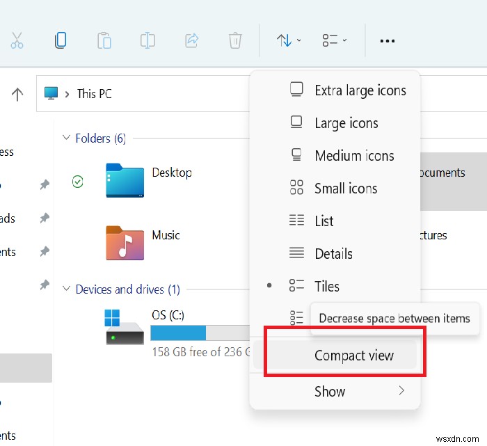 Cách giảm không gian giữa các mục trong Windows 11 Explorer 