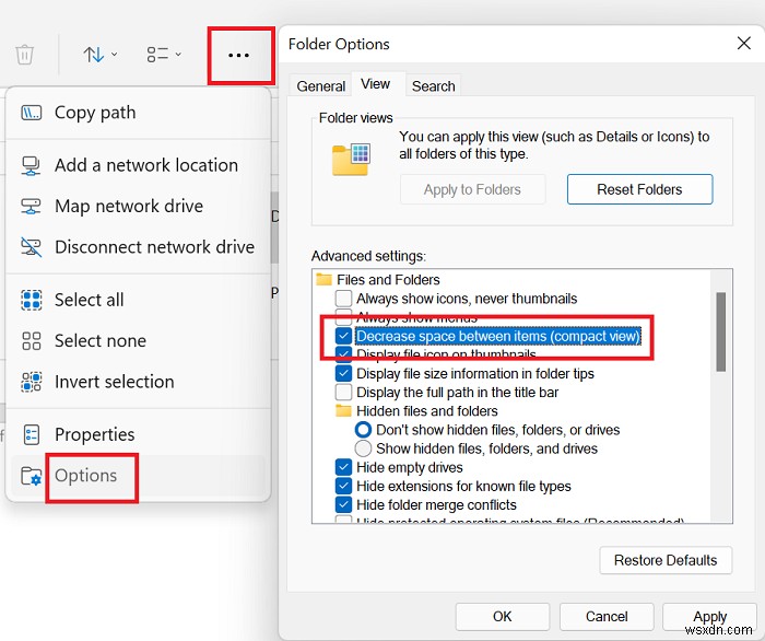 Cách giảm không gian giữa các mục trong Windows 11 Explorer 