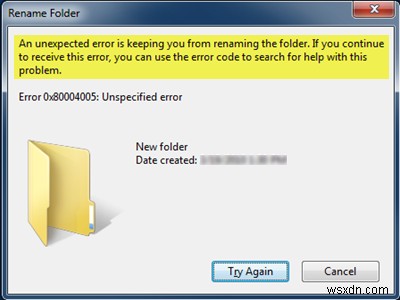 Một lỗi không mong muốn ngăn bạn đổi tên thư mục 