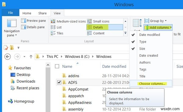 Cách thêm vĩnh viễn các Cột vào tất cả các Thư mục trong Explorer trong Windows 11/10 