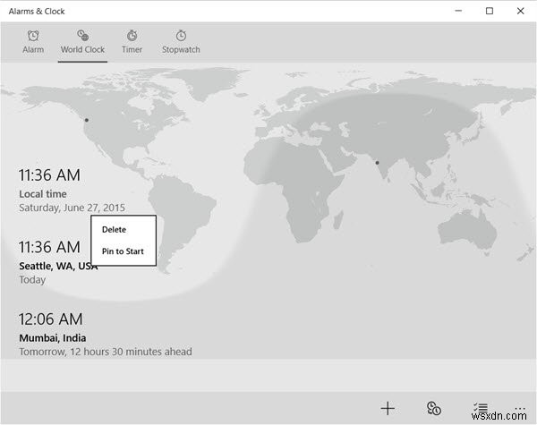 Thêm Đồng hồ, Đặt Báo thức, Sử dụng Hẹn giờ &Đồng hồ bấm giờ trong ứng dụng Báo thức &Đồng hồ của Windows 11/10 
