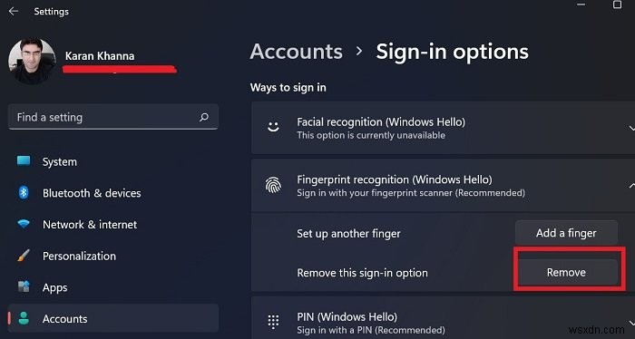 Cách xóa Vân tay khỏi Windows Hello trong Windows 11/10 