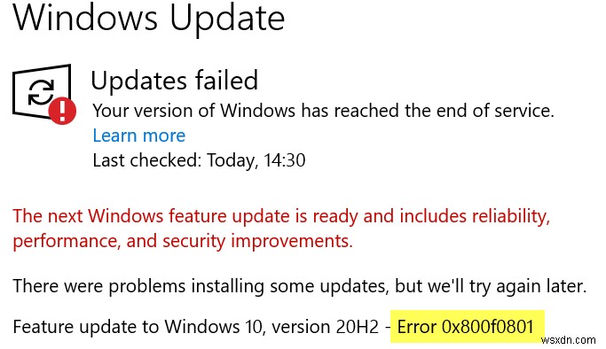 Cách khắc phục Lỗi cập nhật Windows 0x800f0801 