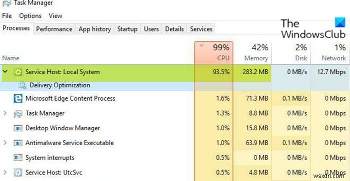 Máy chủ dịch vụ:Hệ thống cục bộ sử dụng CPU hoặc đĩa cao trên Windows 11/10 