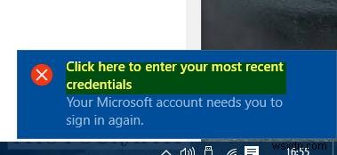 Nhấp vào đây để nhập thông báo thông tin xác thực gần đây nhất của bạn trong Windows 11/10 