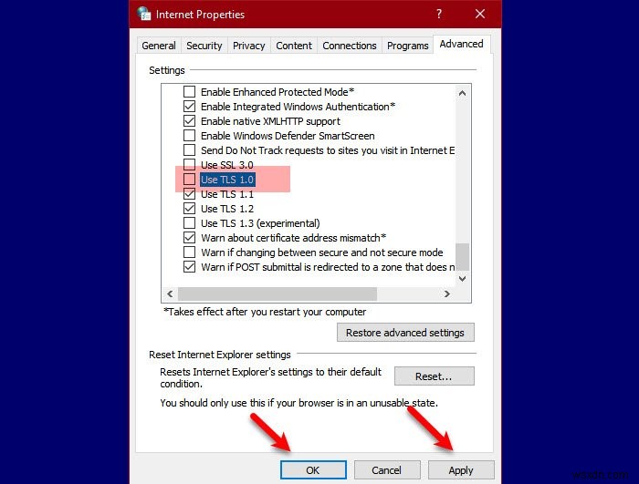 Cách tắt TLS 1.0 trong Windows 11/10 