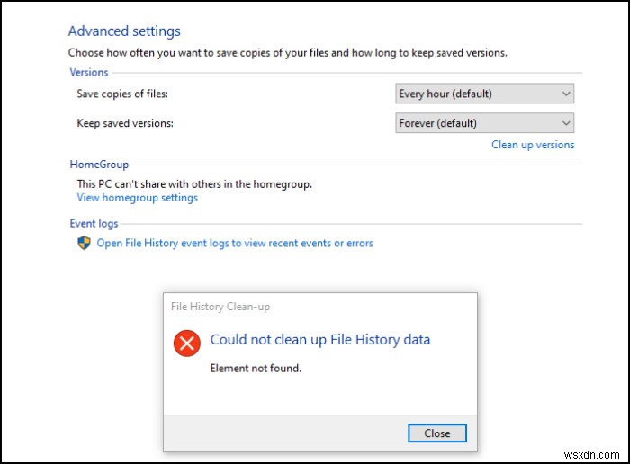 Sửa lỗi Không tìm thấy phần tử lịch sử tệp trên Windows 10 