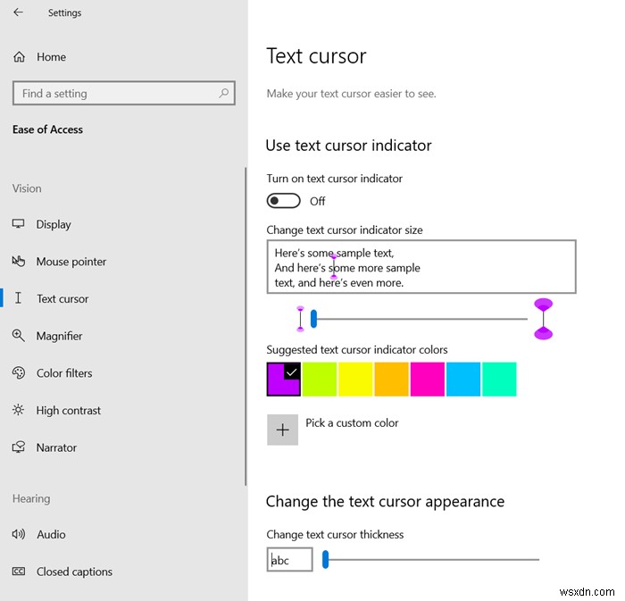 Thay đổi kích thước, màu sắc và độ dày của Chỉ báo Con trỏ Văn bản trong Windows 11/10 