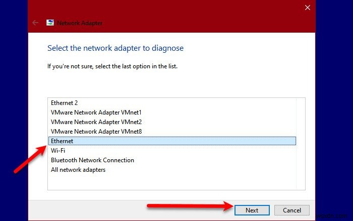 Khắc phục Lỗi xảy ra khi đổi mới giao diện Thông báo lỗi Ethernet trên Windows 11/10 
