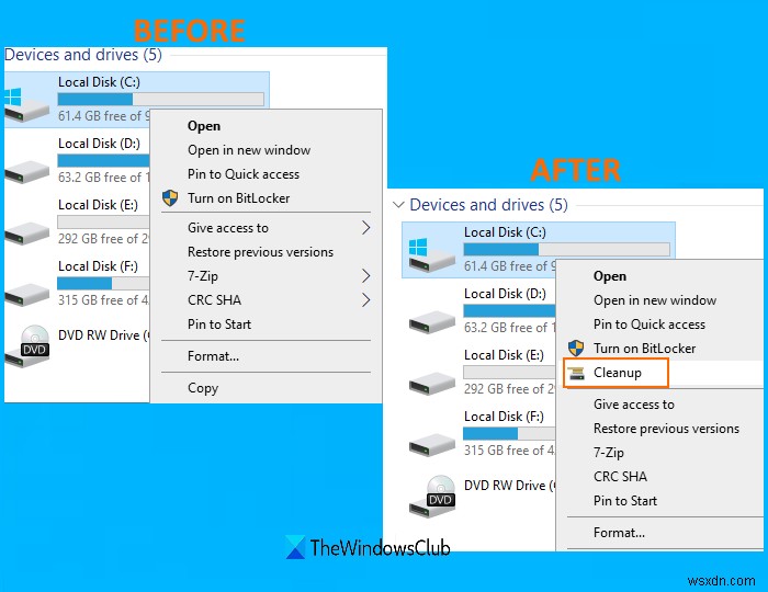 Cách thêm Disk Cleanup vào menu ngữ cảnh nhấp chuột phải của ổ cứng trong Windows 10 