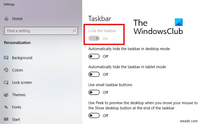 Cách tắt tùy chọn Khóa thanh tác vụ trong Cài đặt Windows 10 
