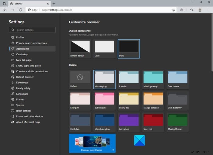 Cách thay đổi chủ đề, nền và giao diện của trình duyệt Microsoft Edge 