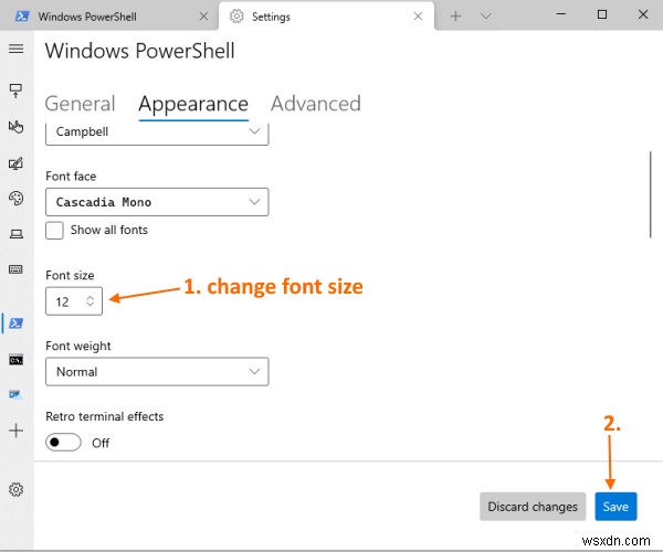 Cách thay đổi kích thước phông chữ và trọng lượng phông chữ cho cấu hình Windows Terminal trong Windows 10 
