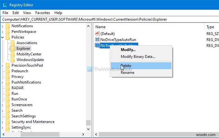 Cách hiển thị hoặc ẩn tùy chọn Thanh công cụ trong Thanh tác vụ, nhấp chuột phải vào Trình đơn ngữ cảnh trong Windows 10 