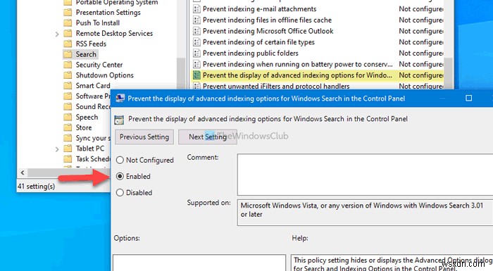 Cách tắt Tùy chọn lập chỉ mục tìm kiếm nâng cao trong Windows 10 