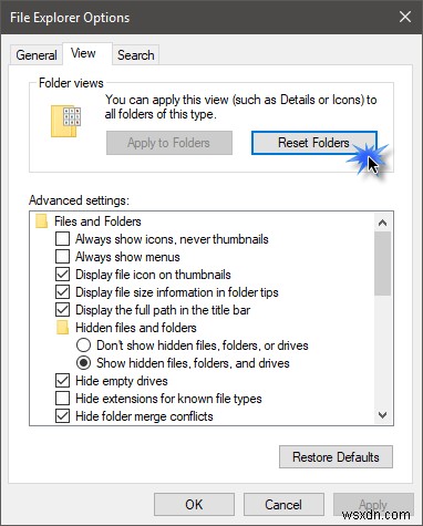 Cách đặt lại Chế độ xem thư mục trong Windows 11/10 
