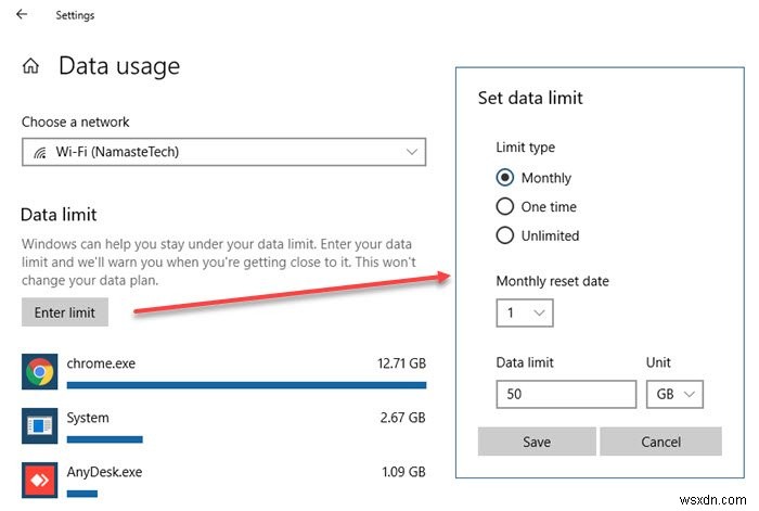 Cách quản lý Giới hạn sử dụng dữ liệu trên Windows 11/10 